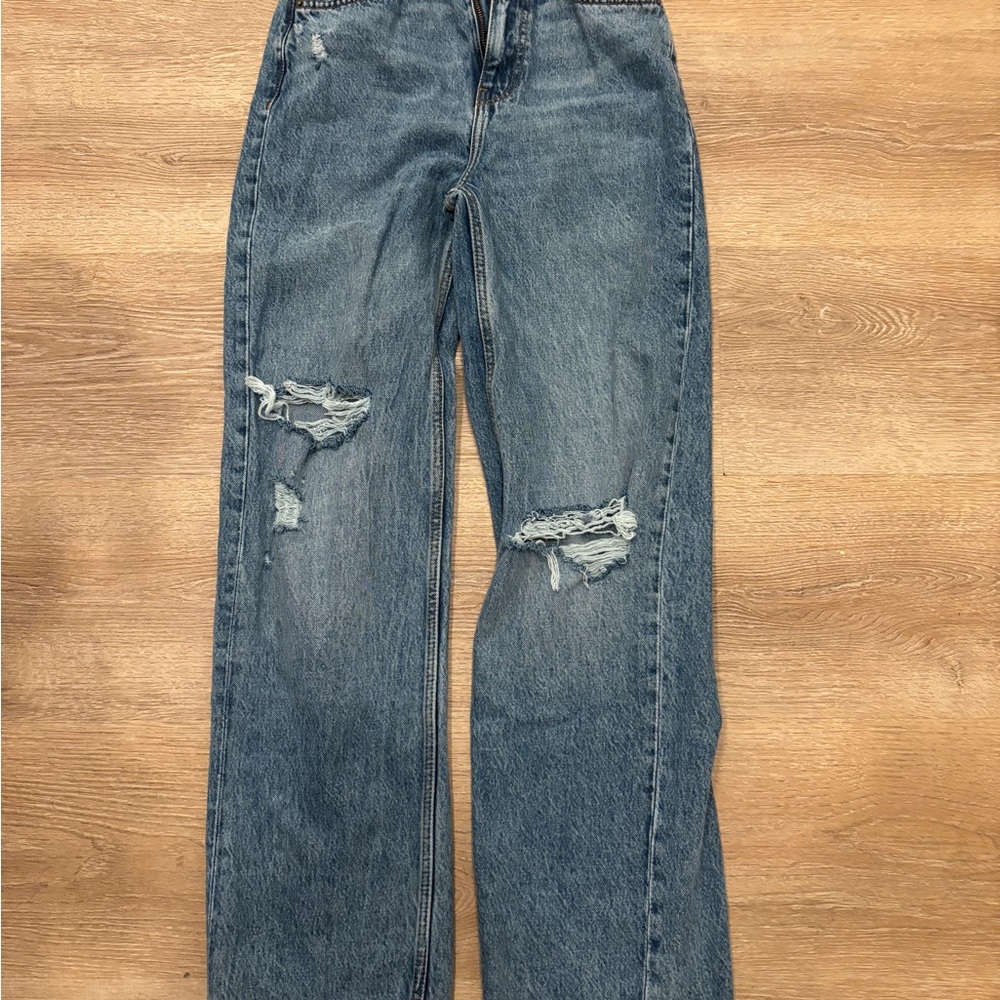 Zara Blue Distressed Straight Leg Jeans